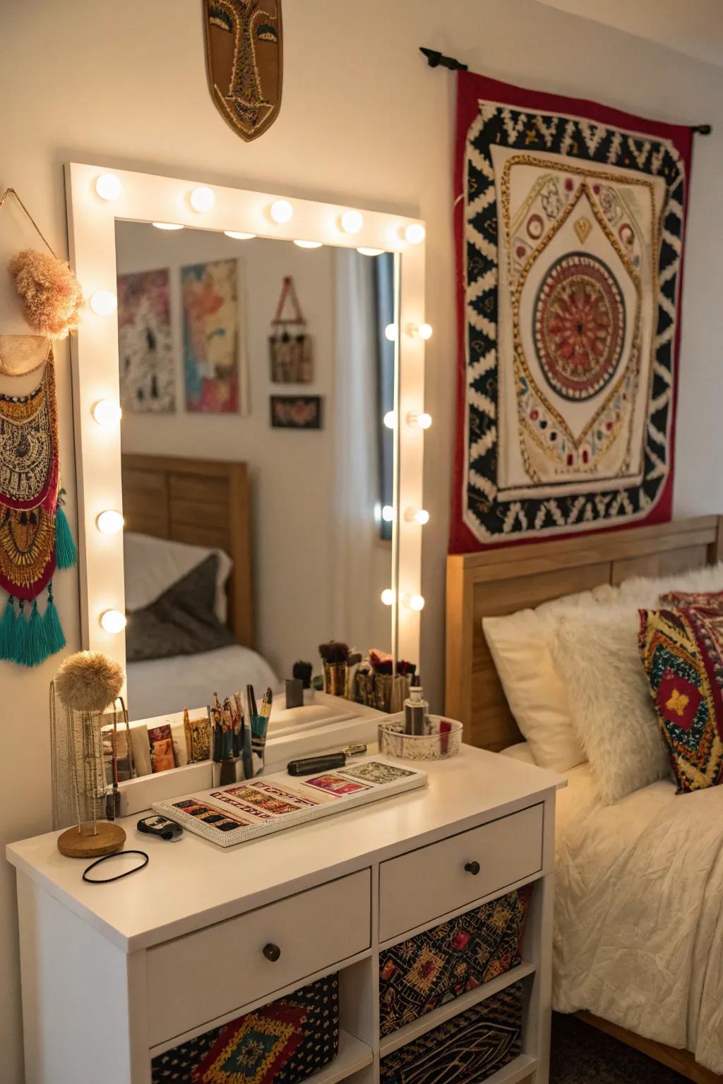 A vanity enriched with cultural and personal touches.