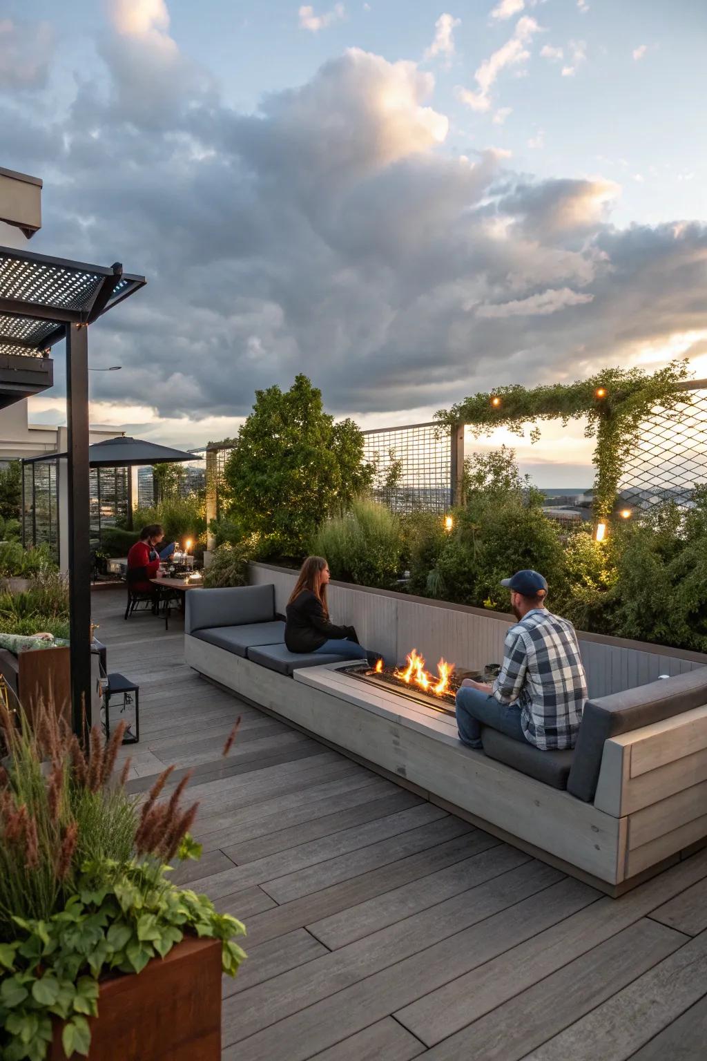 A heated bench shares a warm and inviting seating pick.