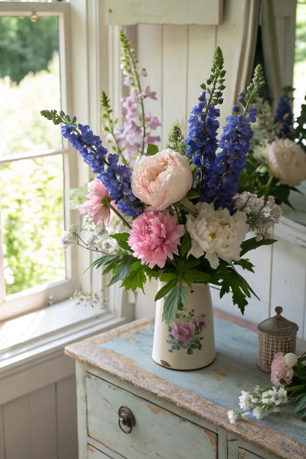 Quaint garden arrangement featuring old-world charm.