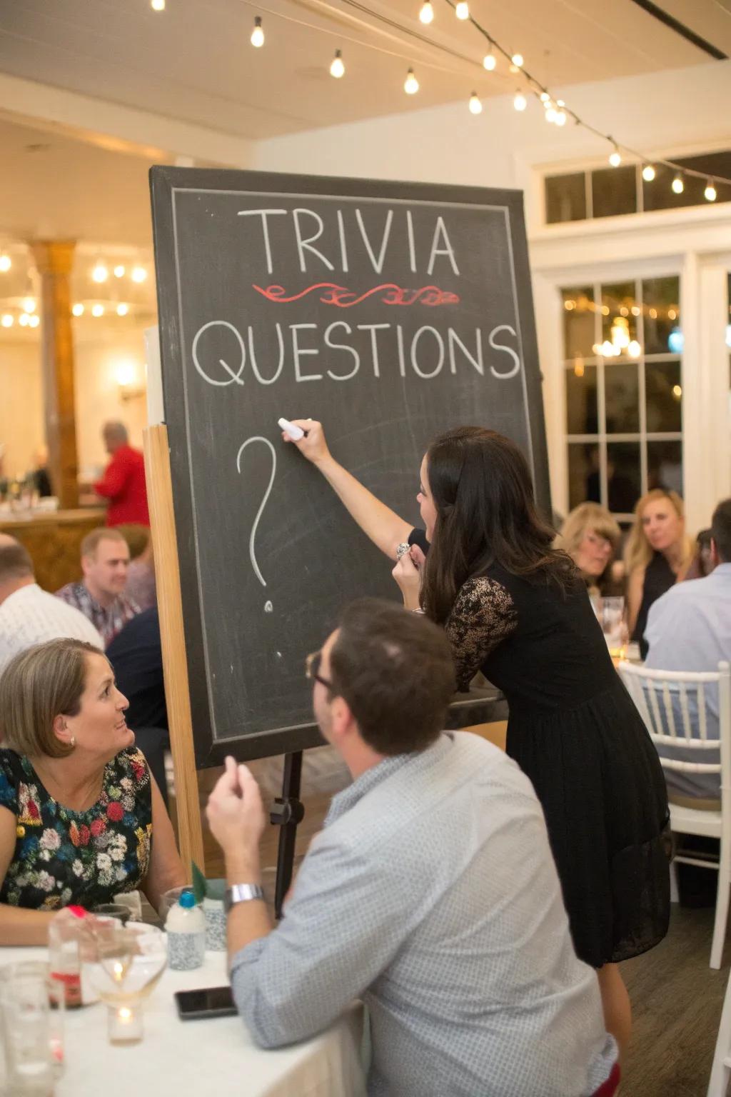 A chalkboard fun quiz entertains and engages guests.