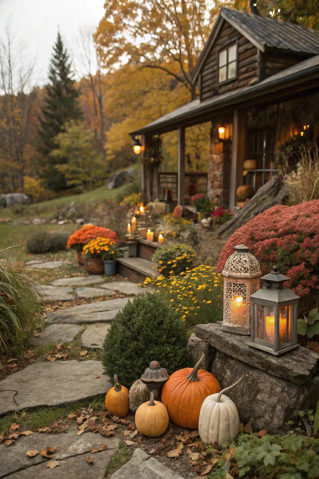 Seasonal ornaments add festive touches to your cabin landscape.