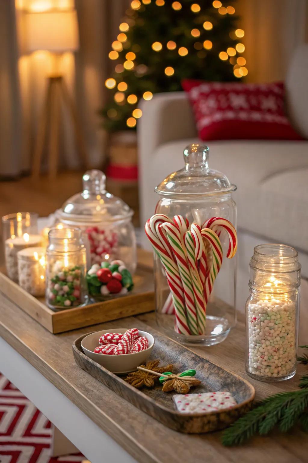 Fashion attention-grabbing focal pieces by using peppermint stick jars.