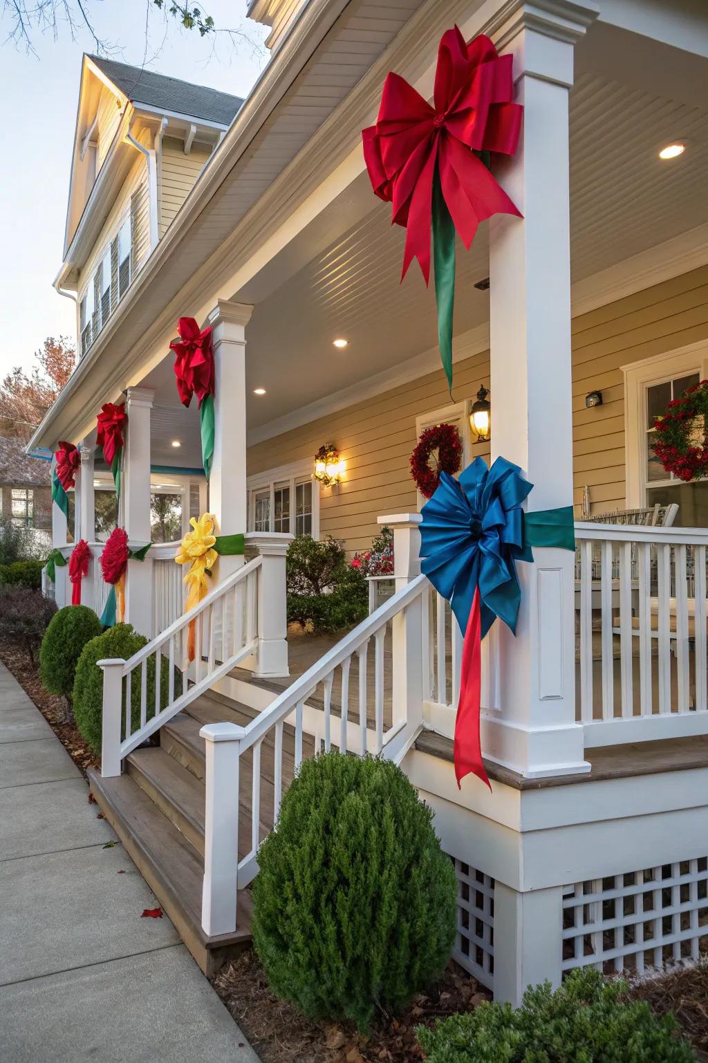 Grandiose bows imparting an audacious and celebratory touch to the veranda.
