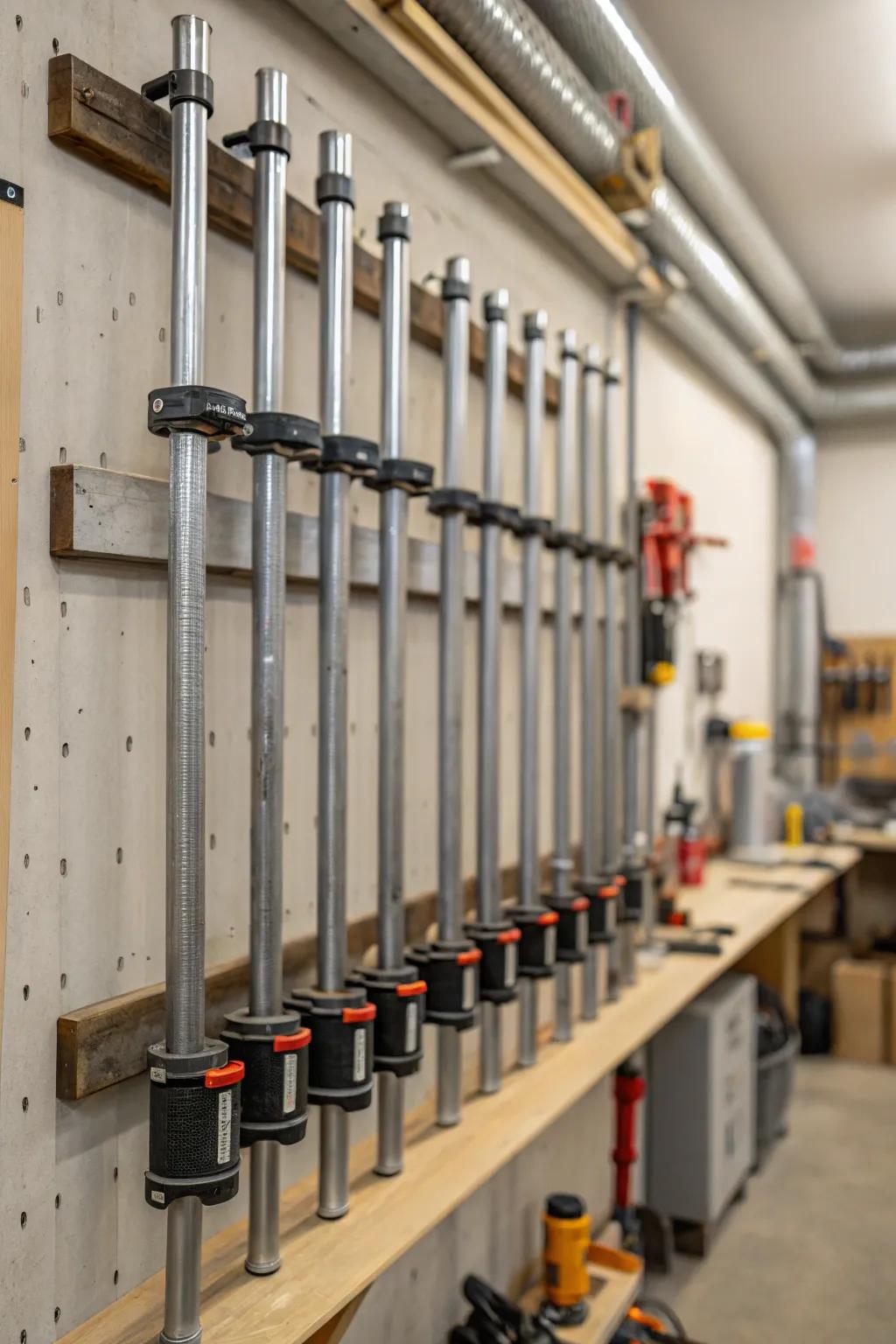 Upright conduits provide a sturdy and space-saving clamp arrangement solution.