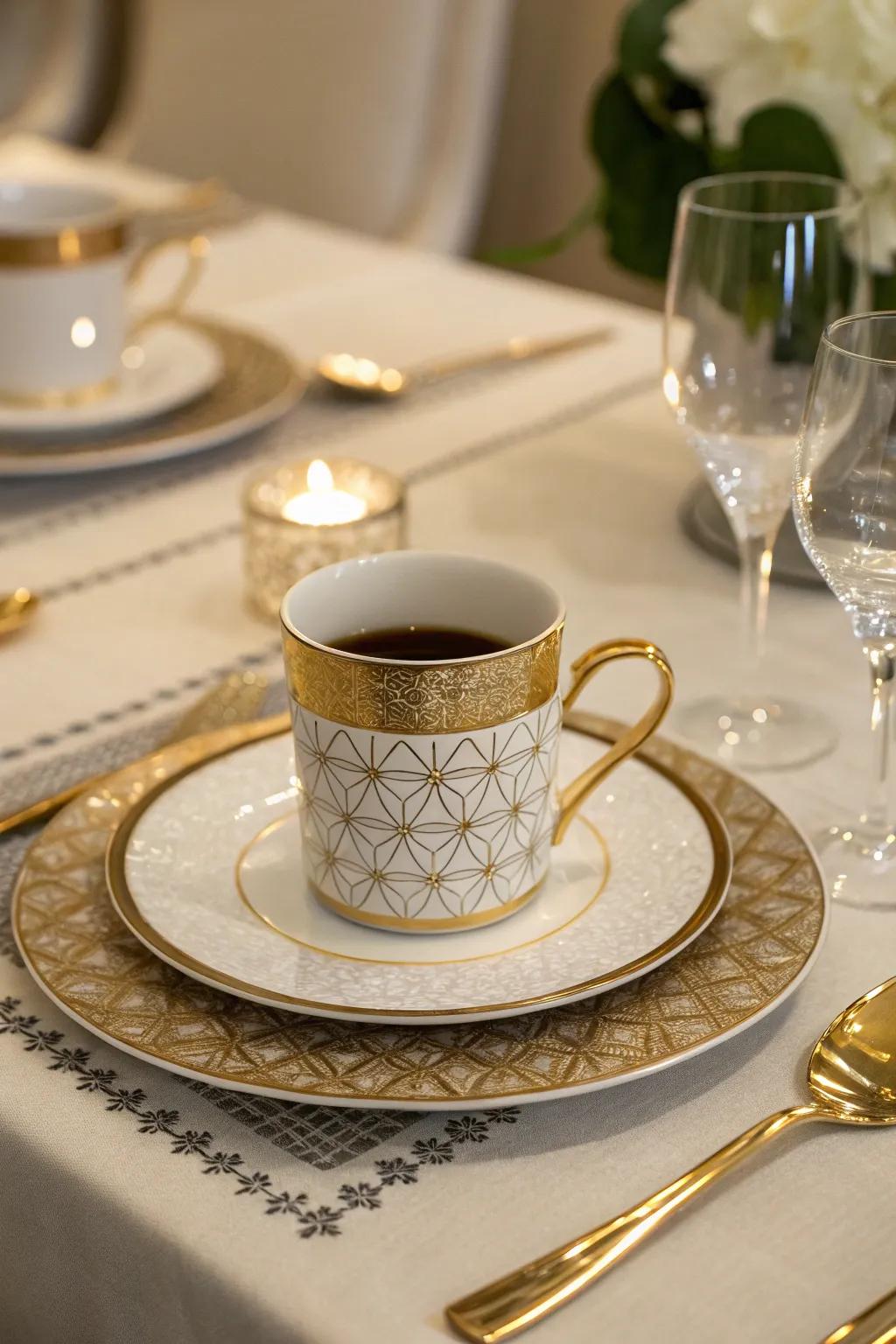 Elevate your coffee drinking experience using cups that feature luxurious metallic highlights.