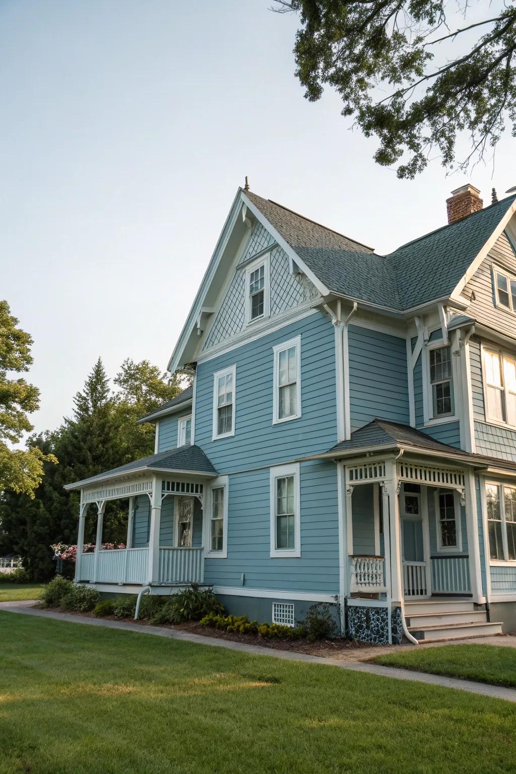 Colonial residence sporting unique azure-stone hues.