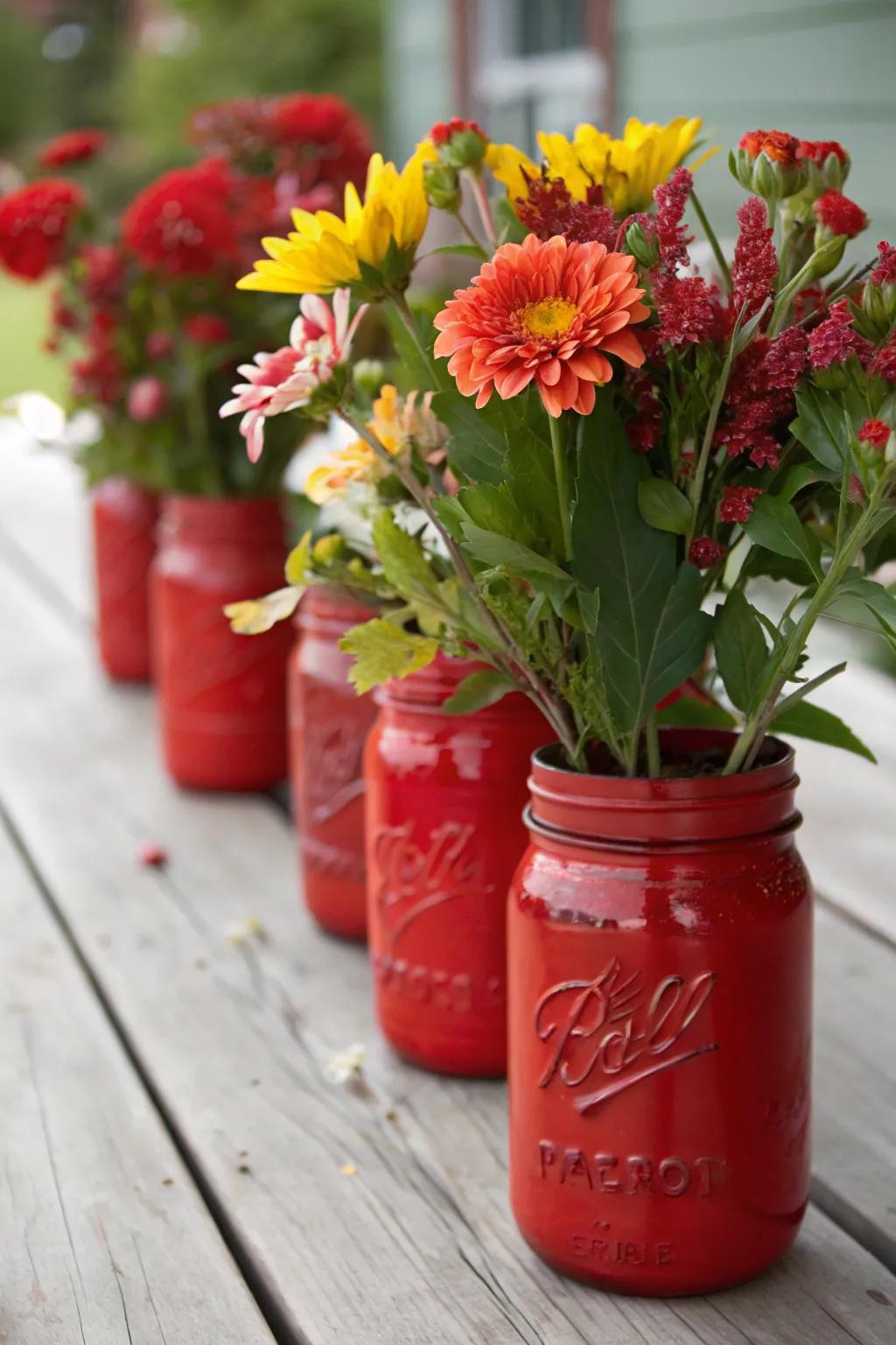 Chic crimson color glass containers serving as versatile decor pieces.