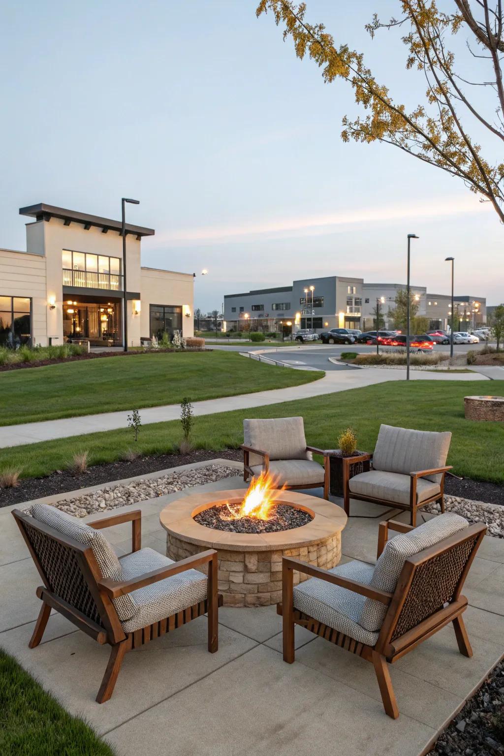 Fire elements add warmth and a focal point for gathering.