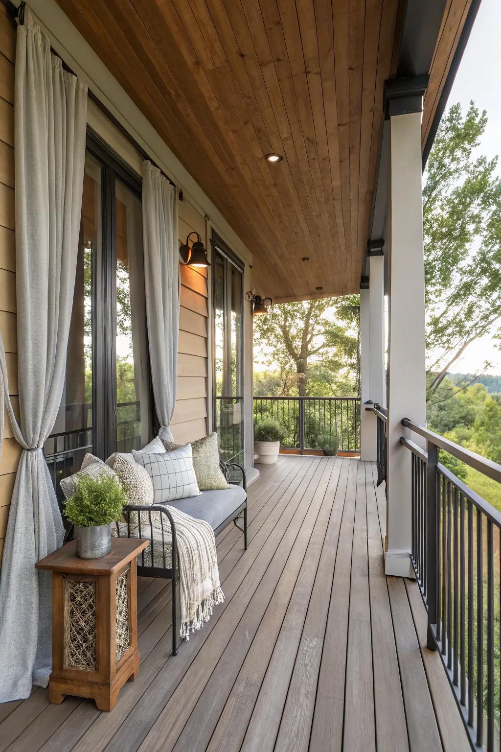 A blend of textures fashions a rich, layered porch aesthetic.