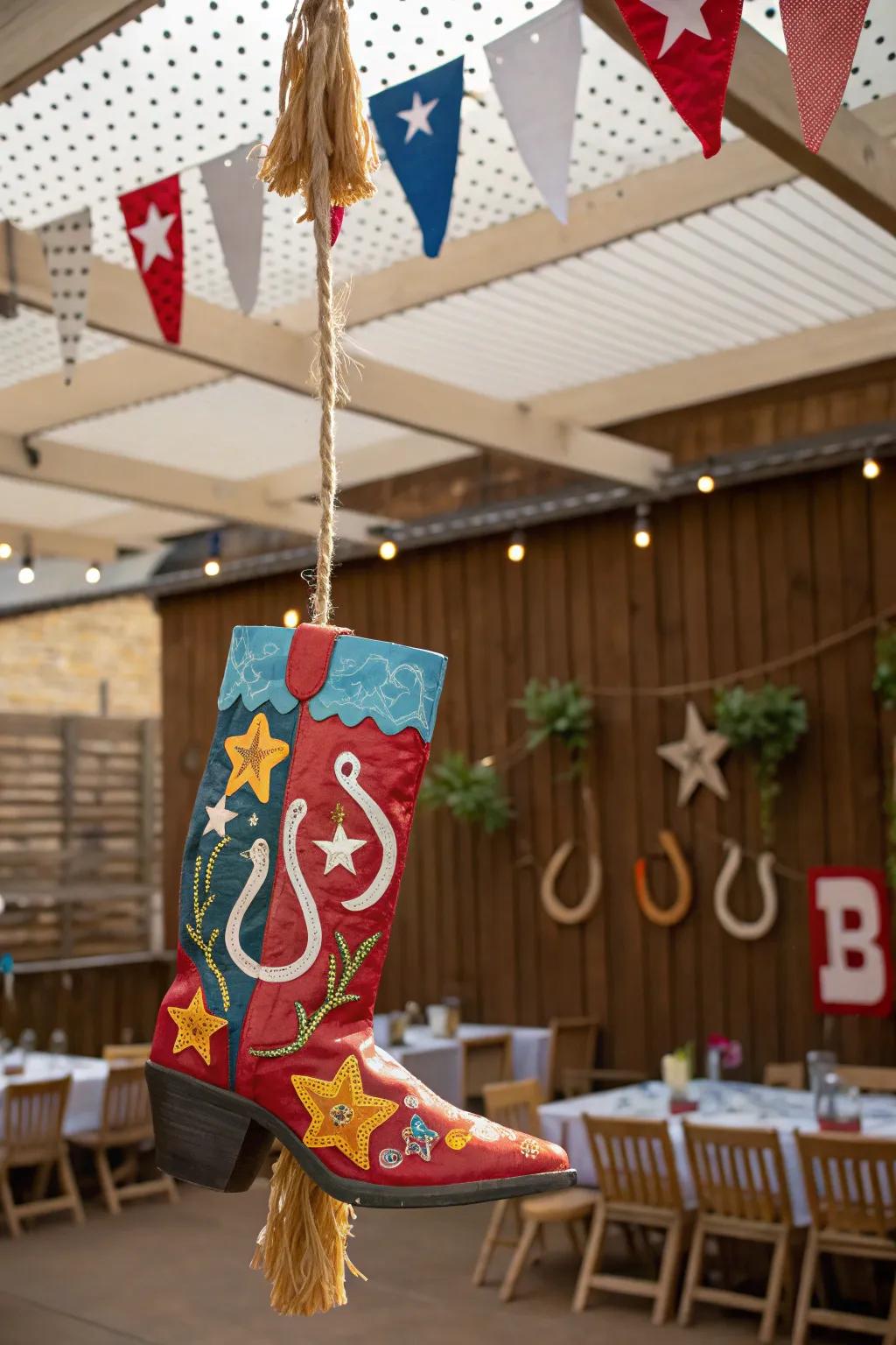 Add excitement using a cowboy footwear piñata.