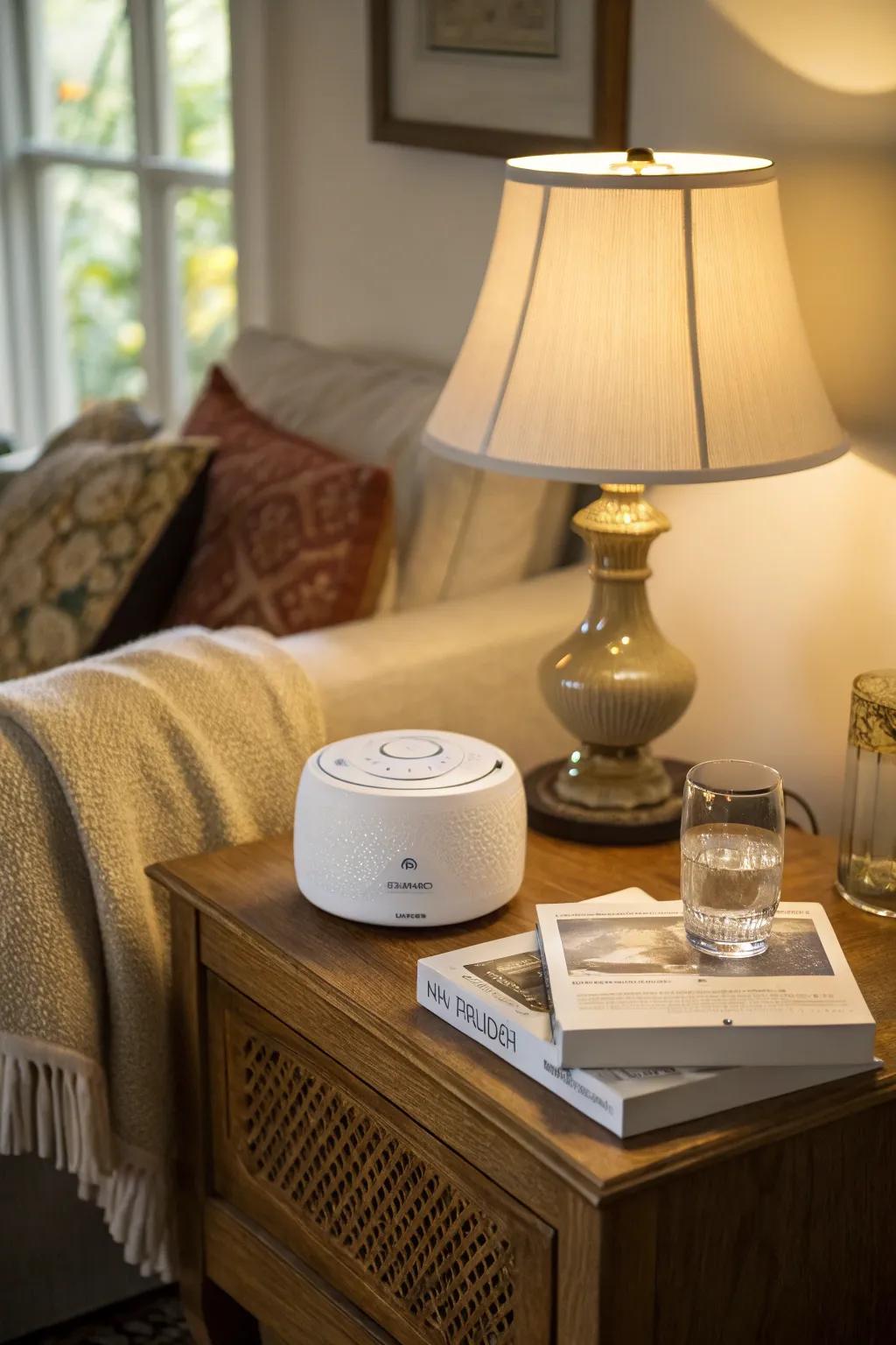 A tranquil sound device contributes a layer of peace, rendering your space a sanctuary.