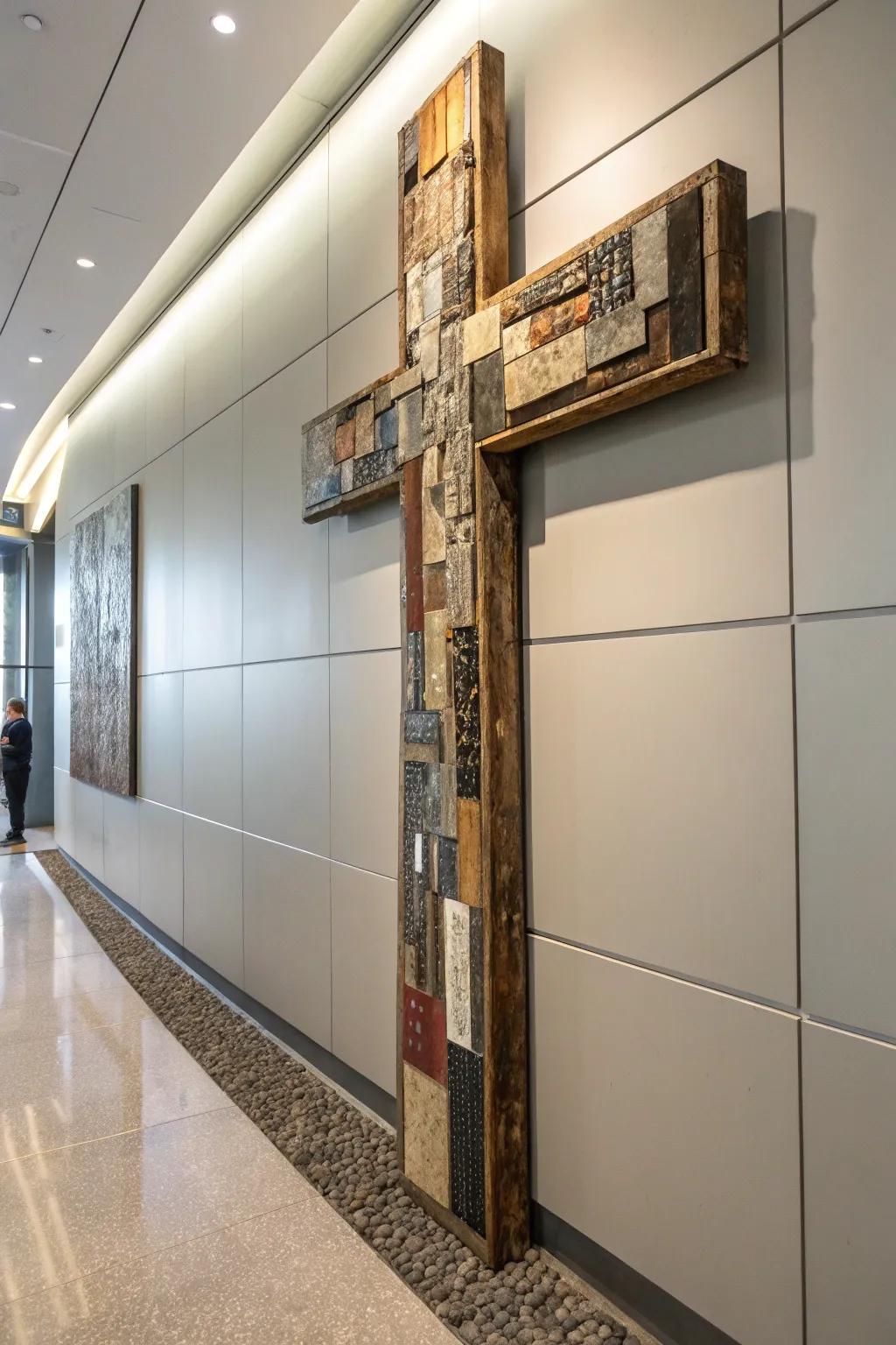 Abstract cross featuring mixed media elements