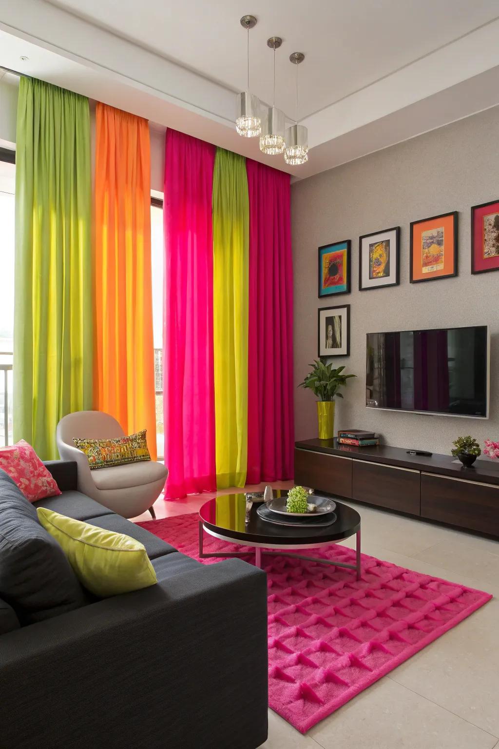Vivid drapes inject a burst of energy and enjoyment.
