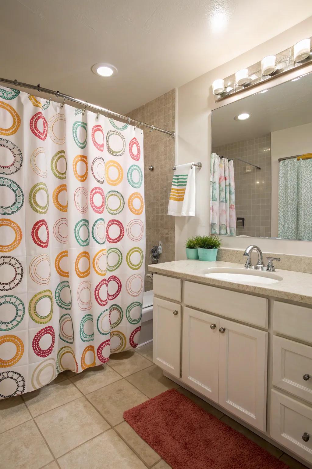 Using patterned shower curtain rings adds a playful and enjoyable touch to your bathroom.