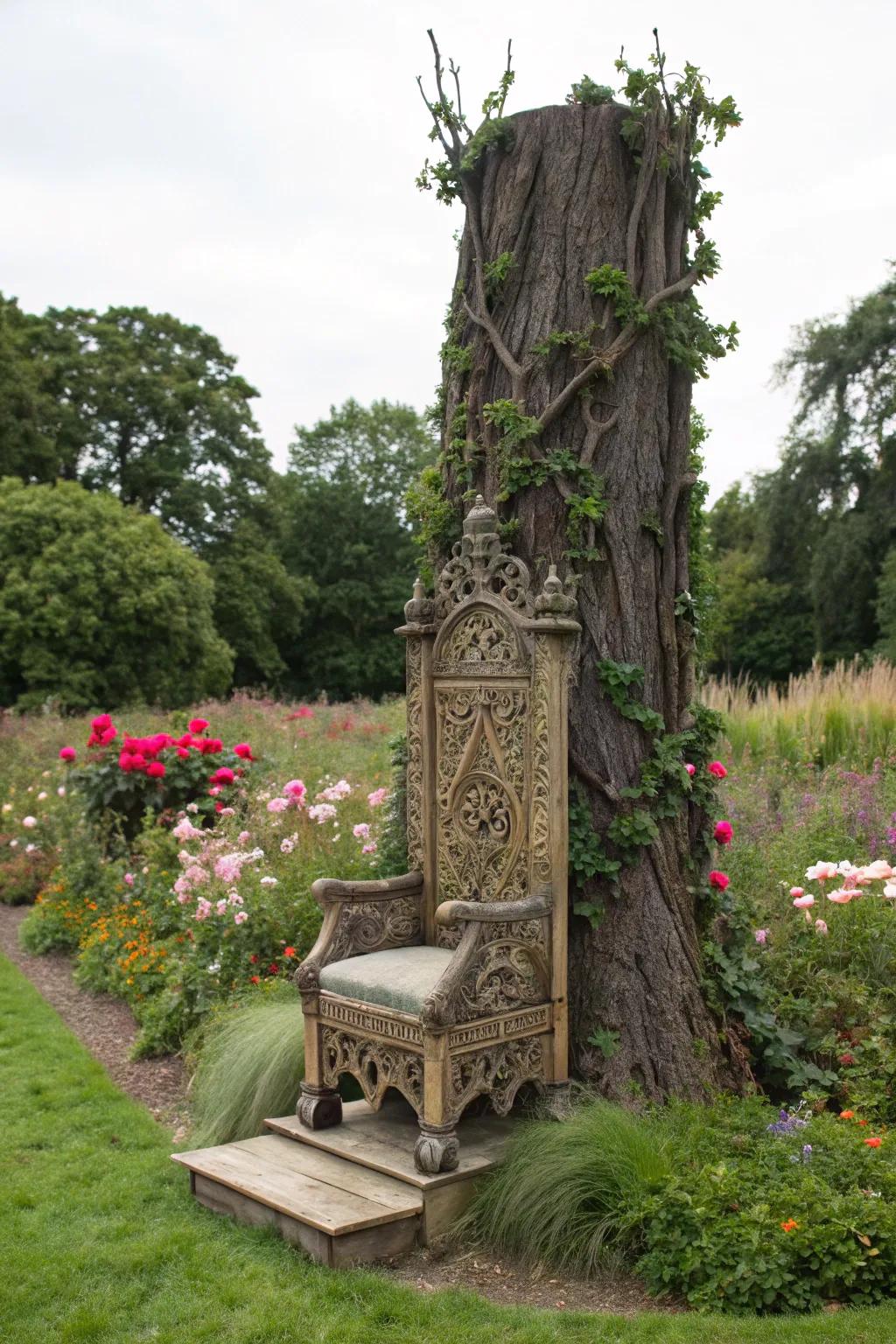 Feel like royalty with a tree stump garden seat.