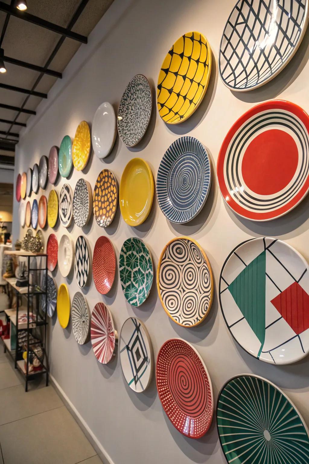 Audacious, pictorial plates fashion a striking contemporary display.