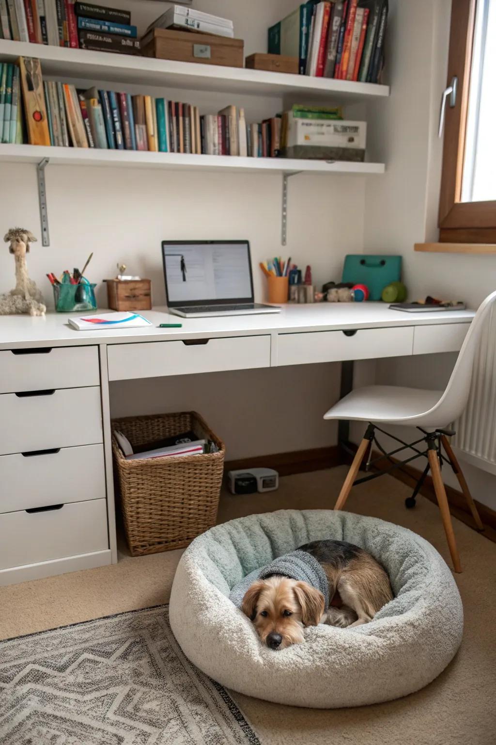 Create a cozy workspace for both you and your dog.