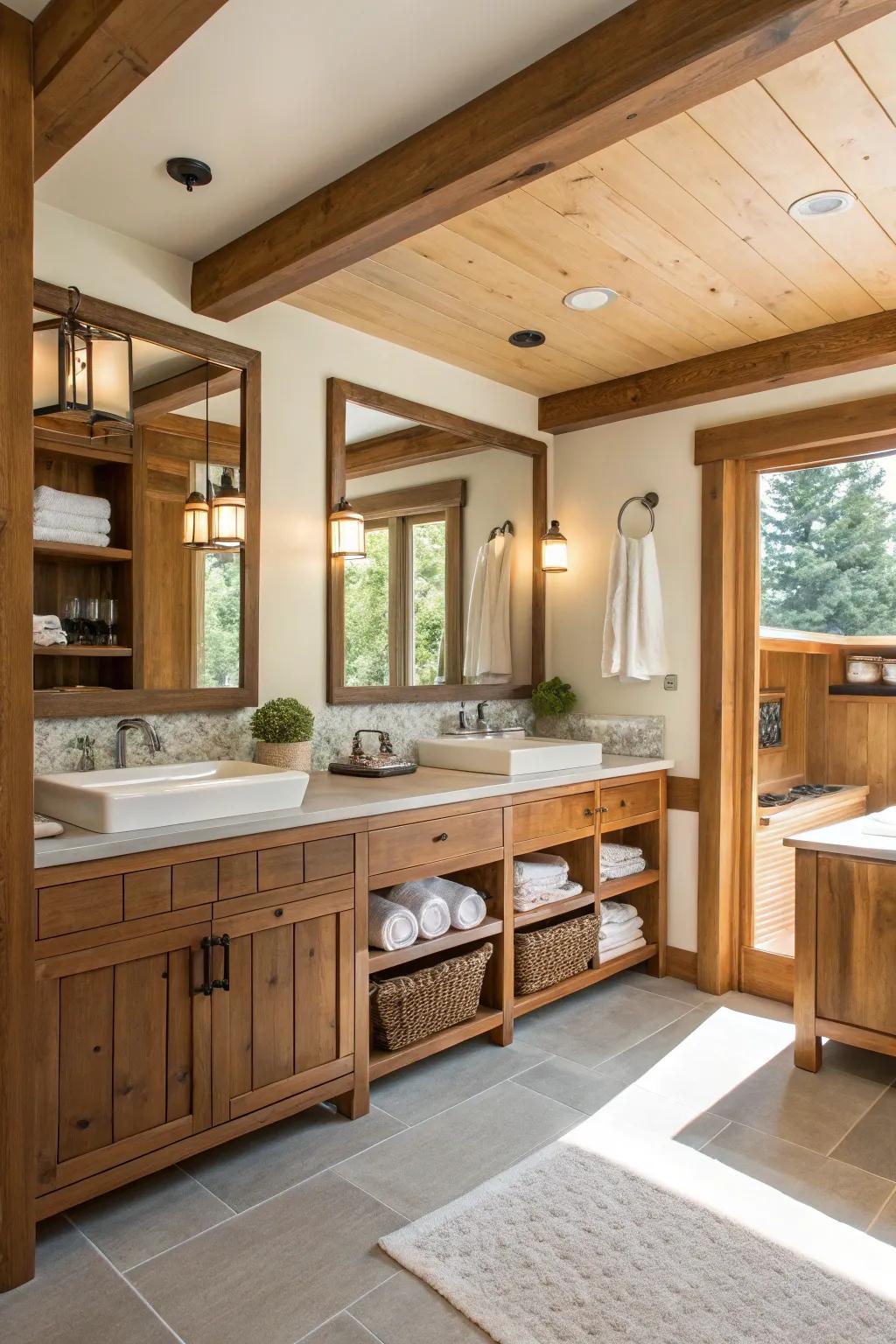 Wood details bring warmth and charm to your bathroom.