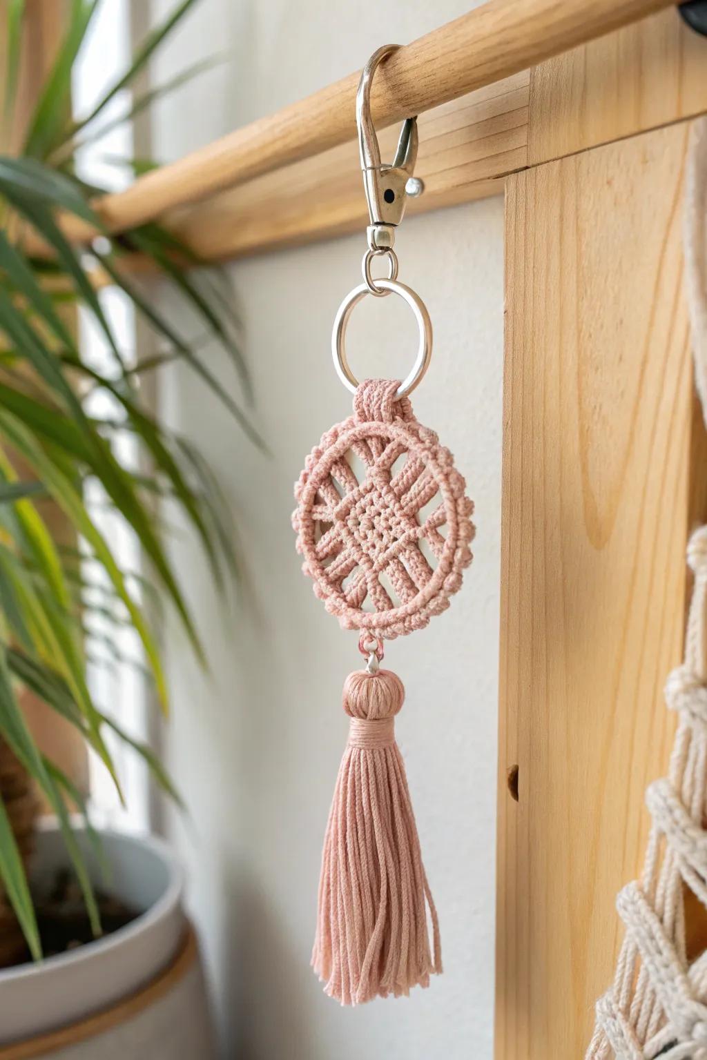 Incorporate a hint of handcrafted charm to your keys with this delightful crochet key charm. Ideal for rehearsing fresh stitches!