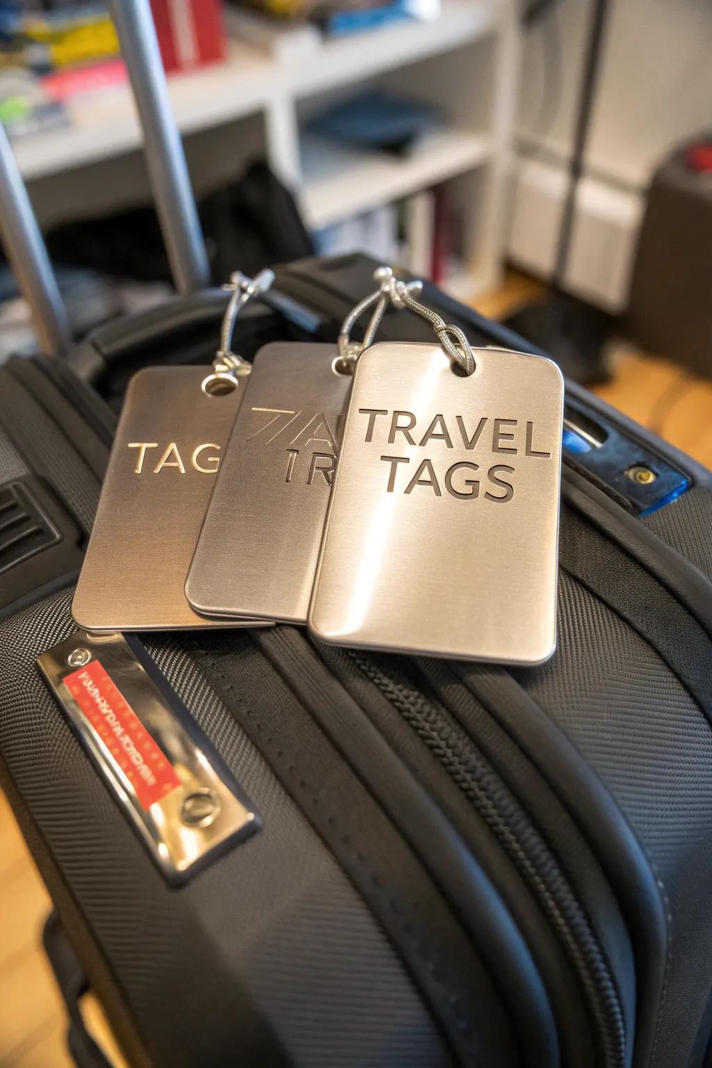 Etched journey identifiers blend practicality with wanderlust for those who love to explore.
