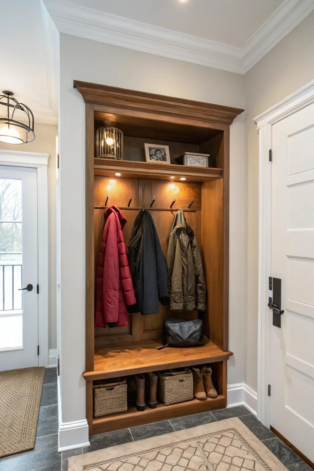 Keep coats out of sight with a hidden wall niche.