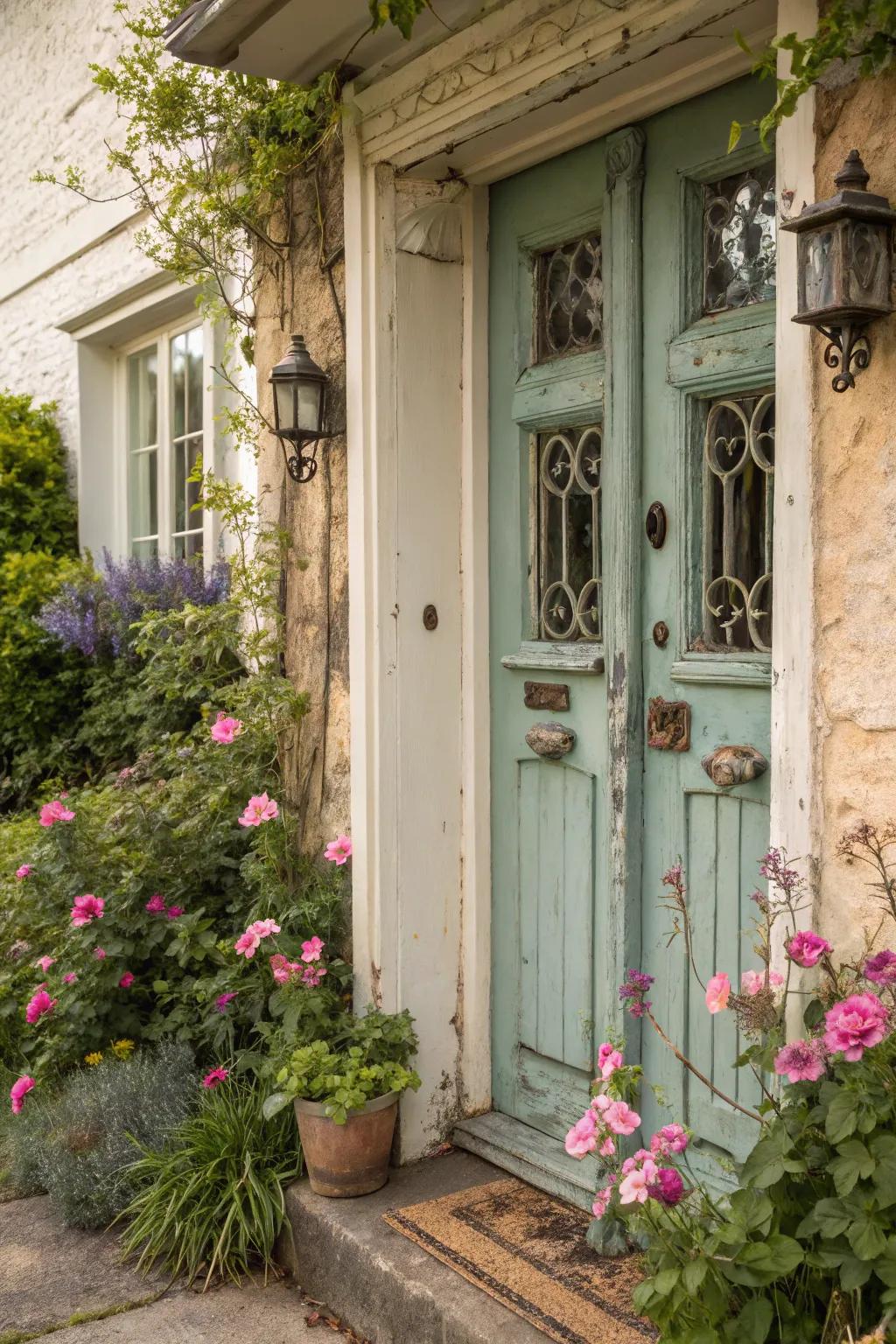 Vintage elements bring nostalgia to the entryway.