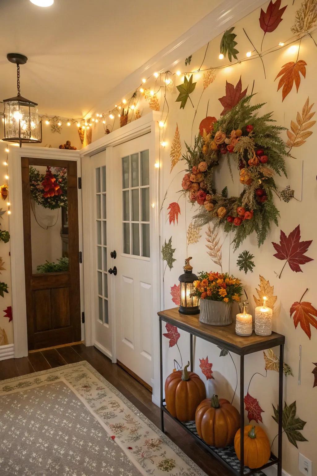 A versatile entryway showcases themed wallpaper, ensuring a fresh and dynamic presentation.