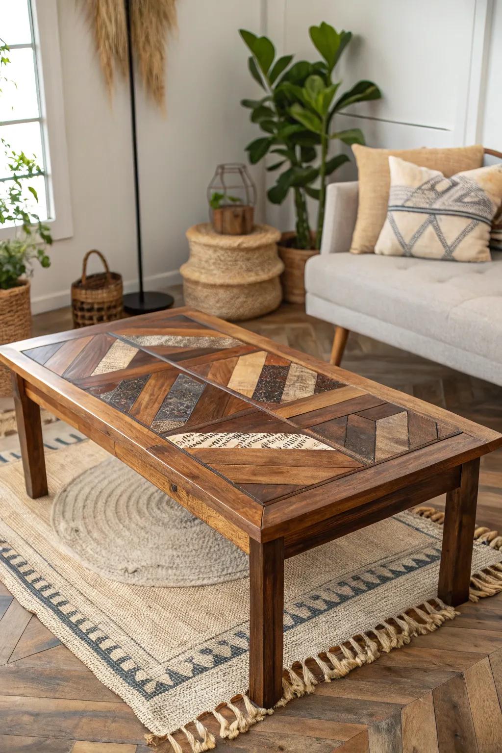Nature's Textile: A breathtaking amalgamation of rustic allure and contemporary elegance manifested through this epoxy wood coffee table masterpiece.