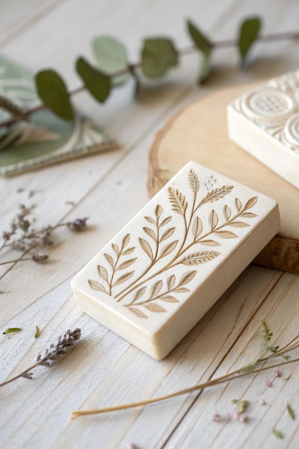 Transform your notebooks through the elegance of nature—one impression successively. 🌿 #BotanicalStamp #HandcraftedBeauty