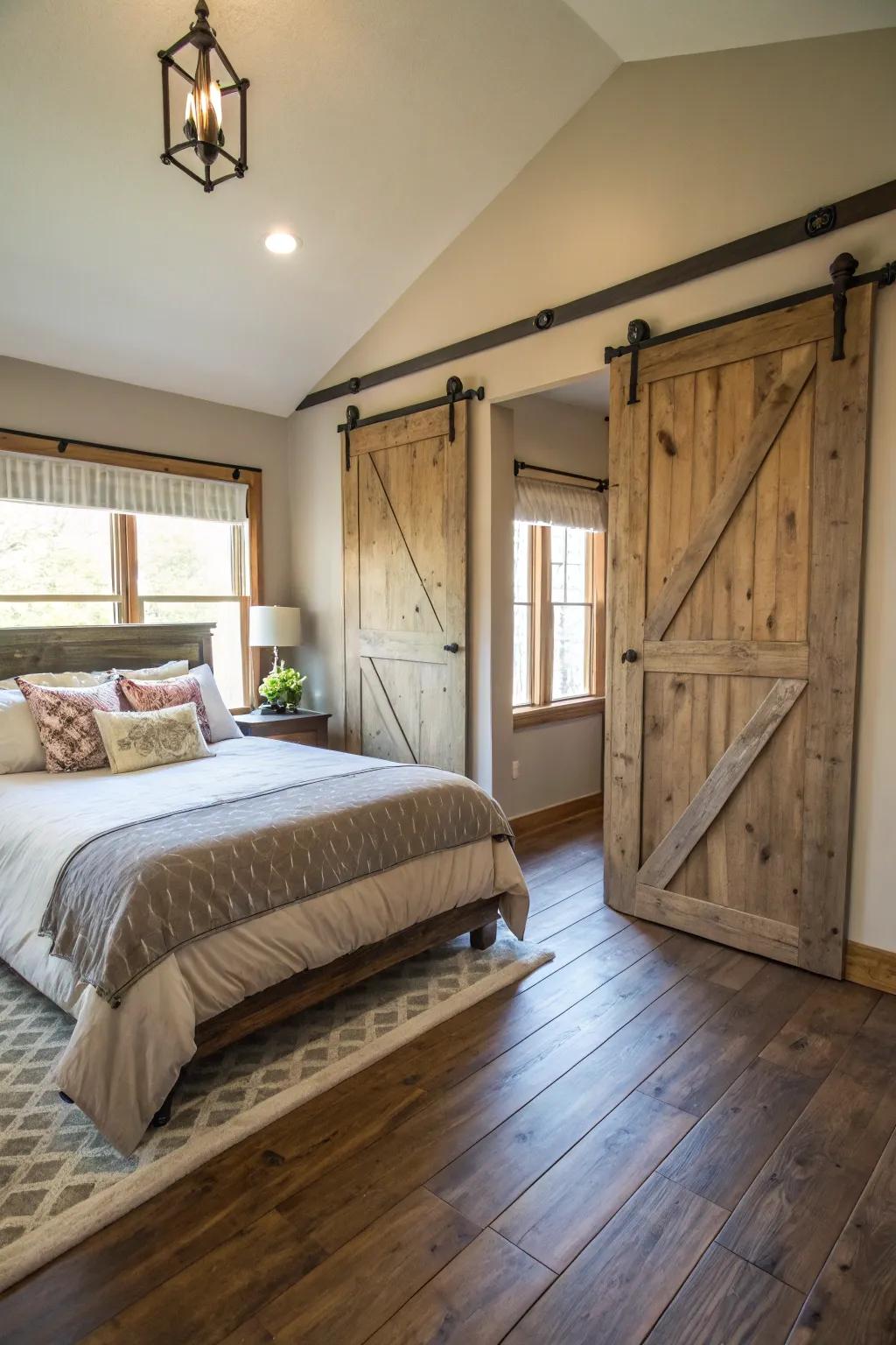Barn-style doors offer artistic division.