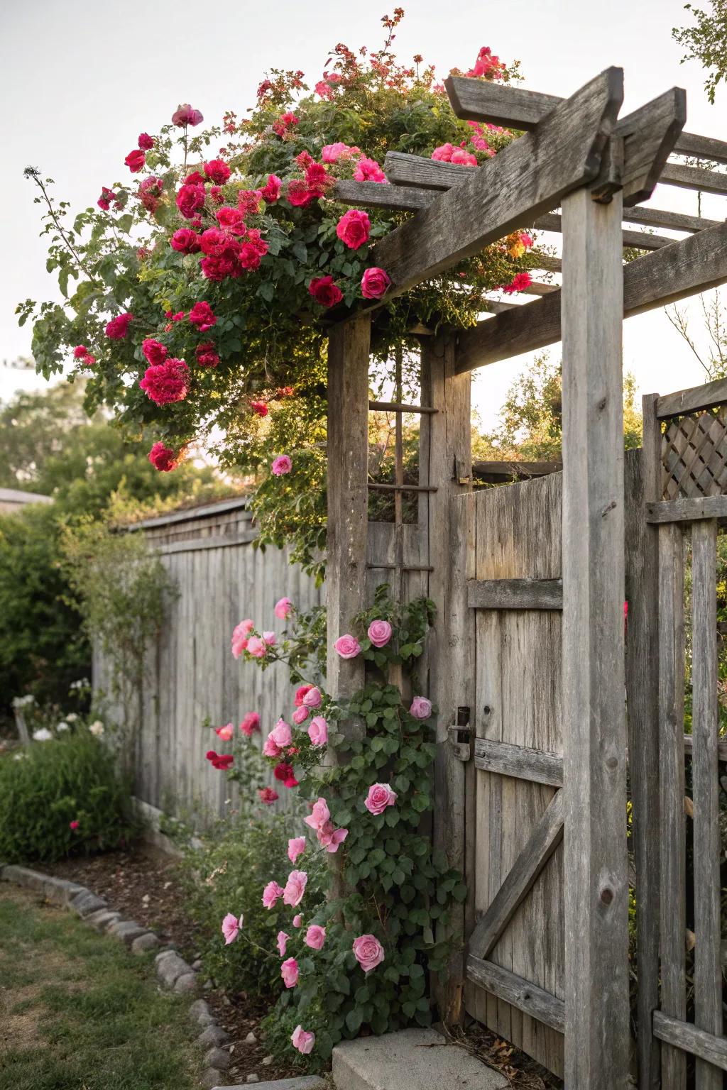 A countryside framework supports climbing plants attractively.