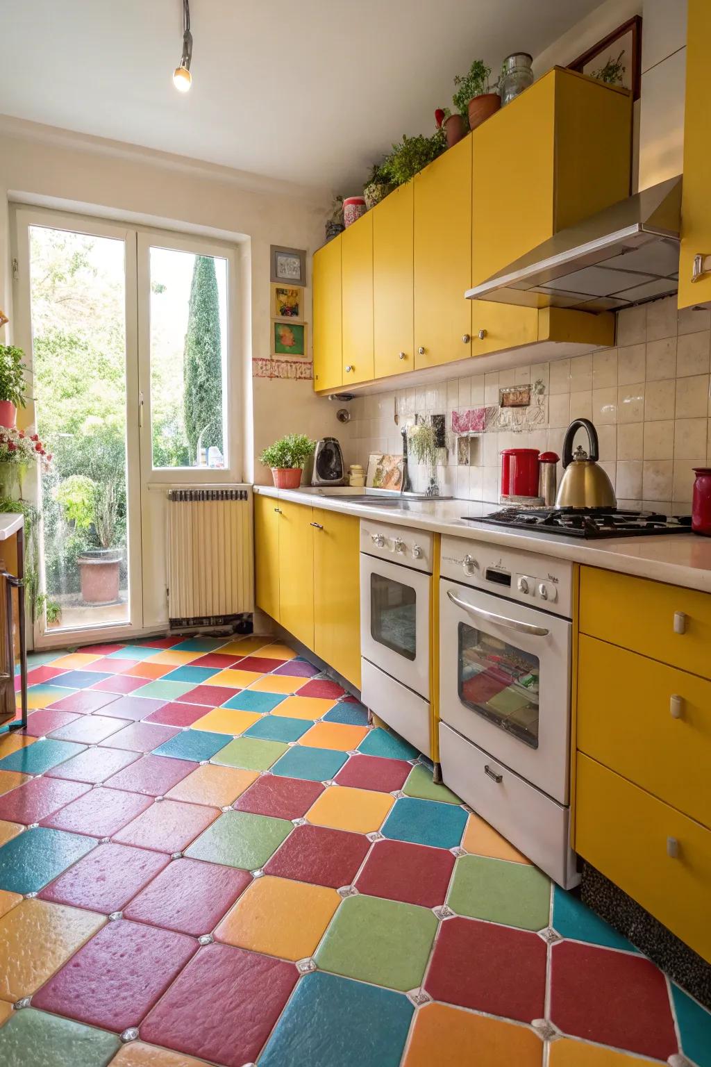 Colorful tiles add energy and charm to kitchen spaces.