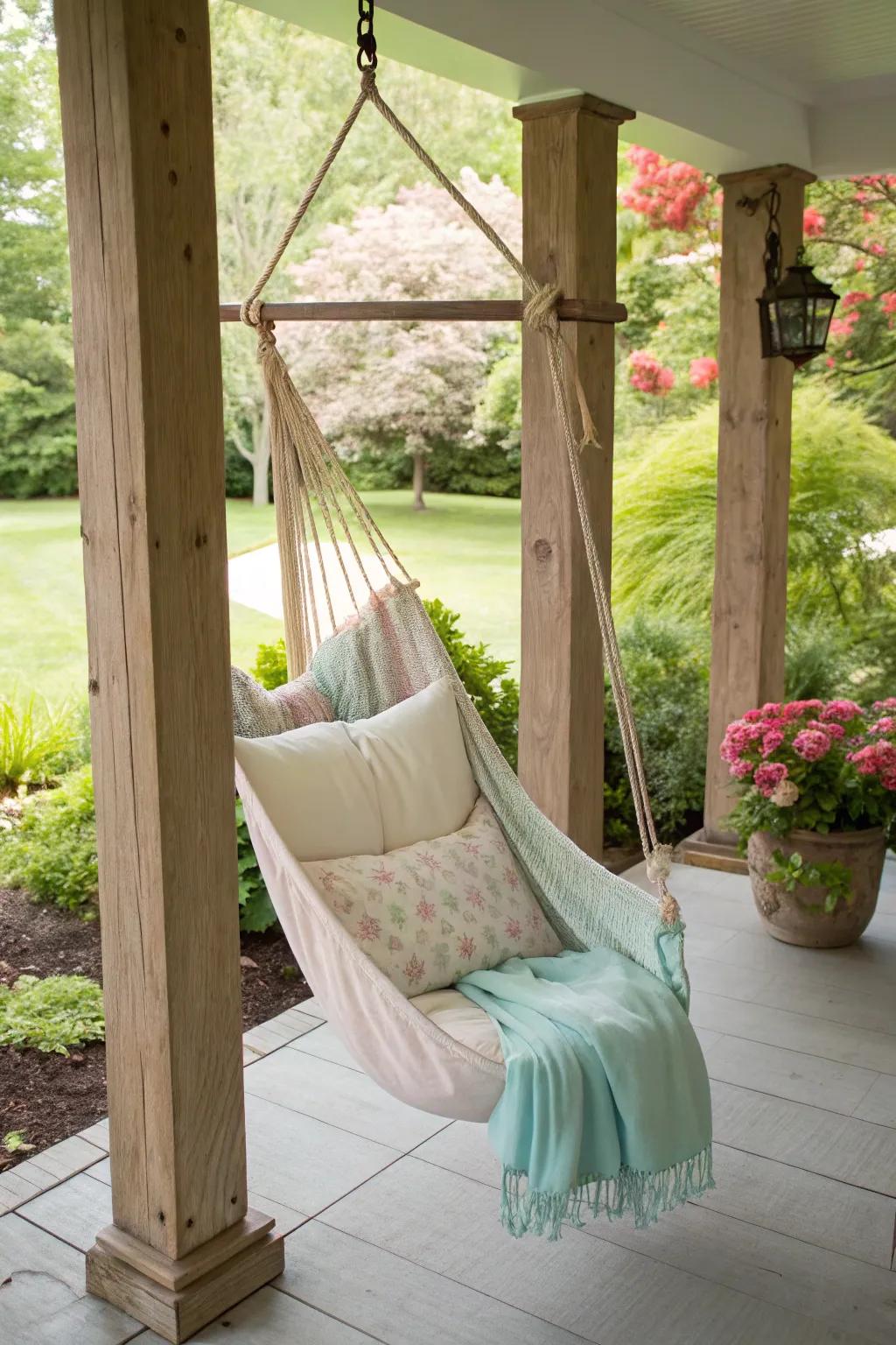 Relax in style with a hammock-style swing.