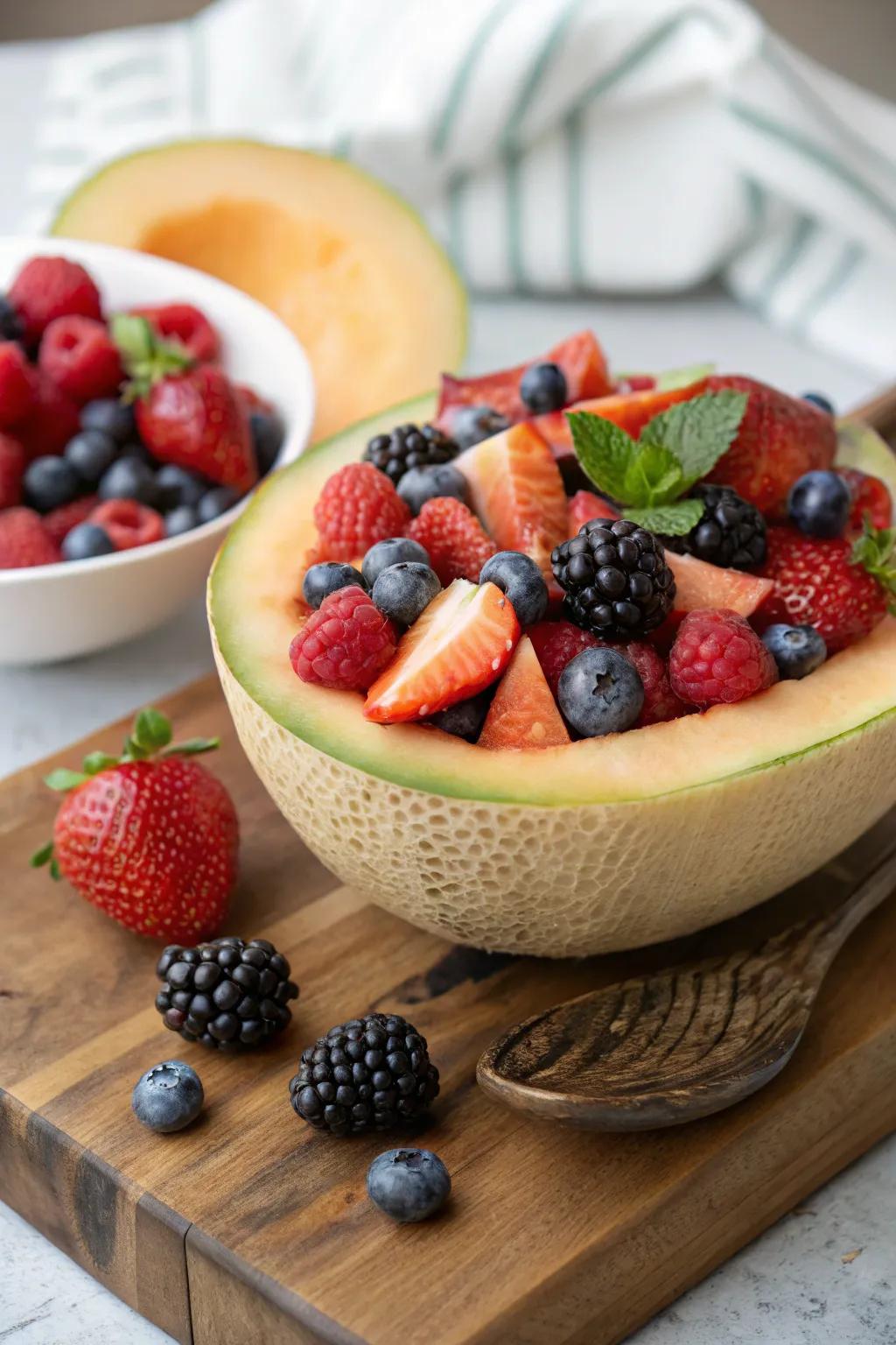 A surprise-filled fruit presentation with concealed delights.