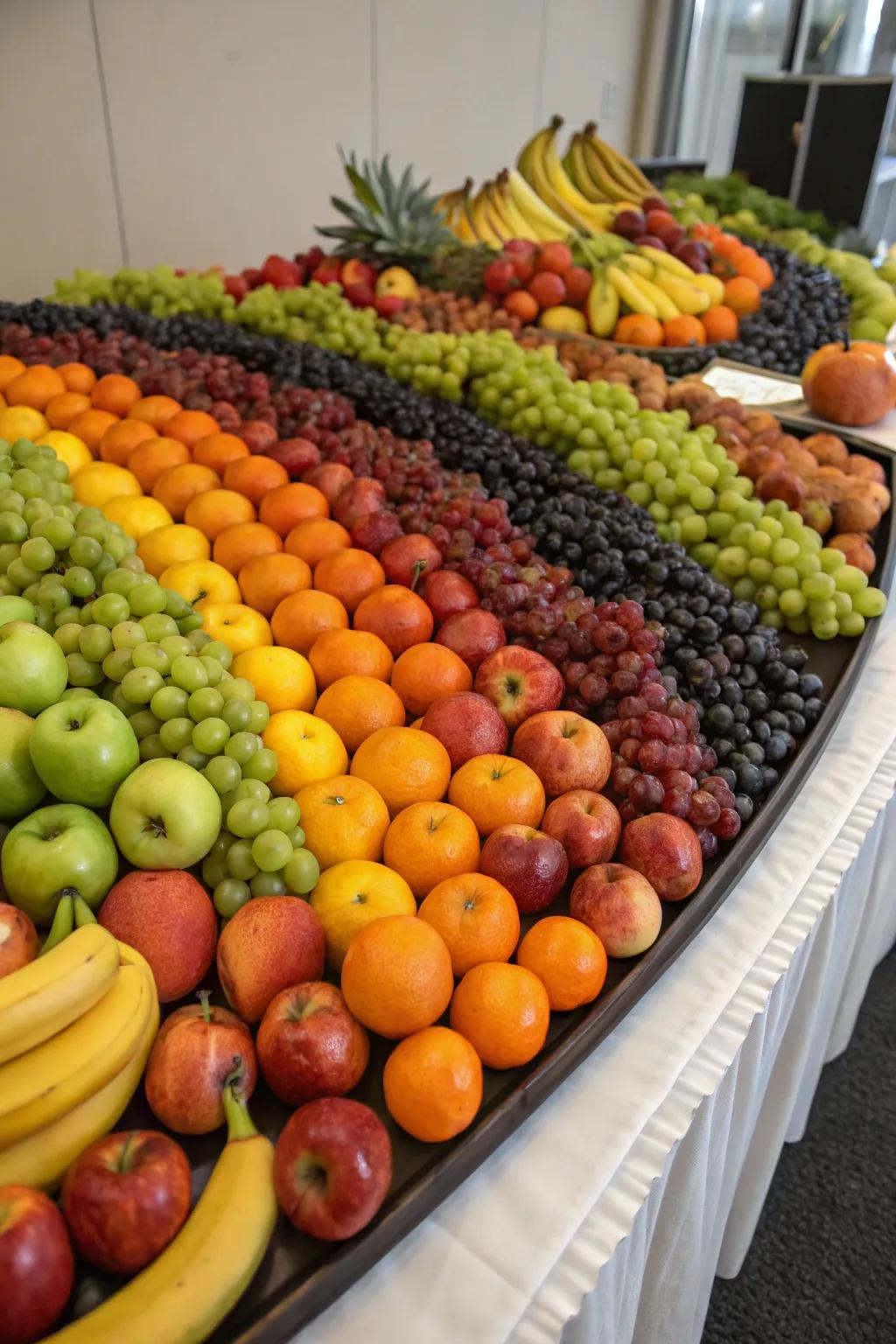 A culinary art fruit arrangement that features creative presentation.