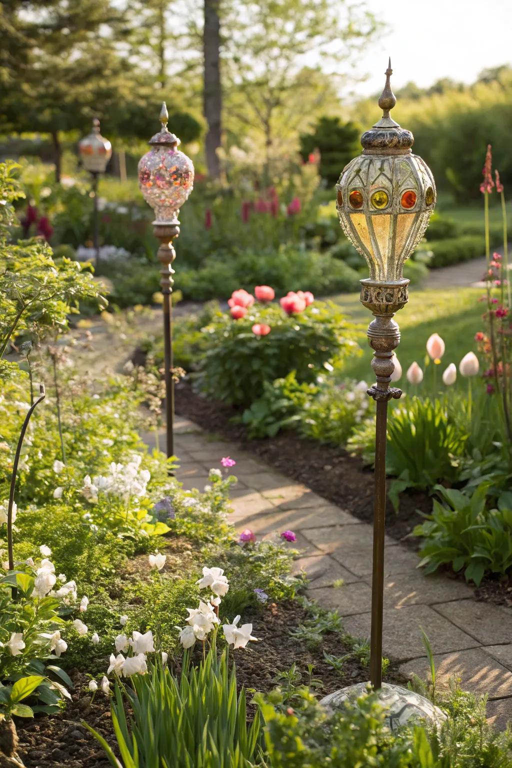 Vintage-style decorations adding a touch of nostalgia to the garden.