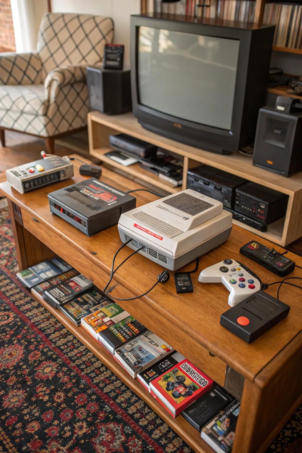 A classic gaming area honors the history of gaming.