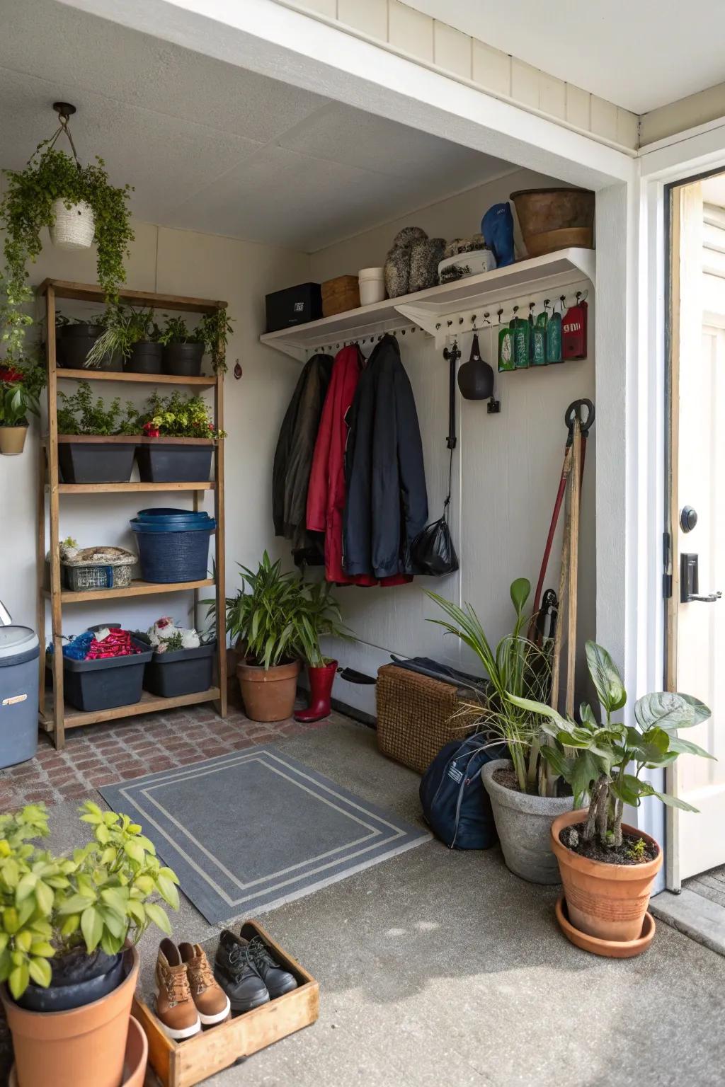 Plants include life and vibrancy to your mudroom, rendering it a refreshing area.