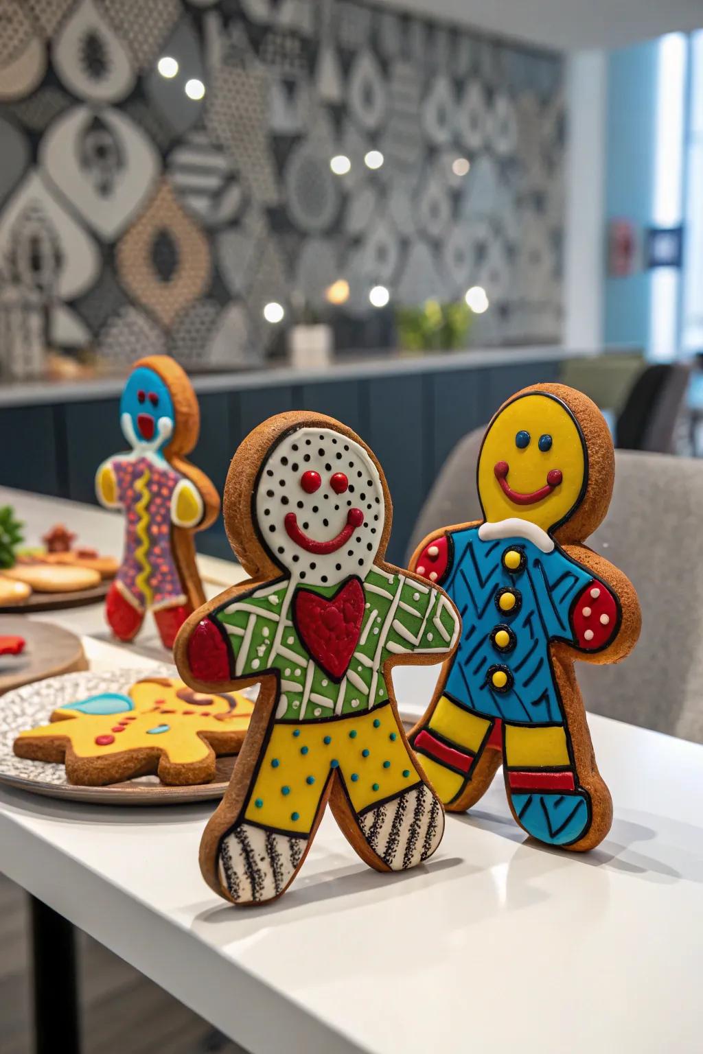 Pop art gingerbread figures appending a modern twist to holiday treats.