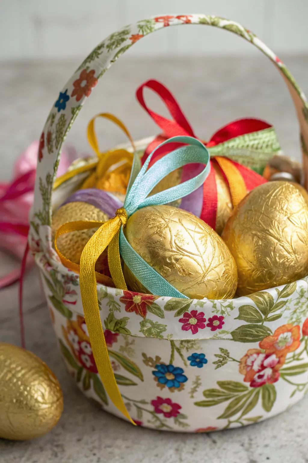 Gilded eggs with band wraps introduce a festive flair to Easter.