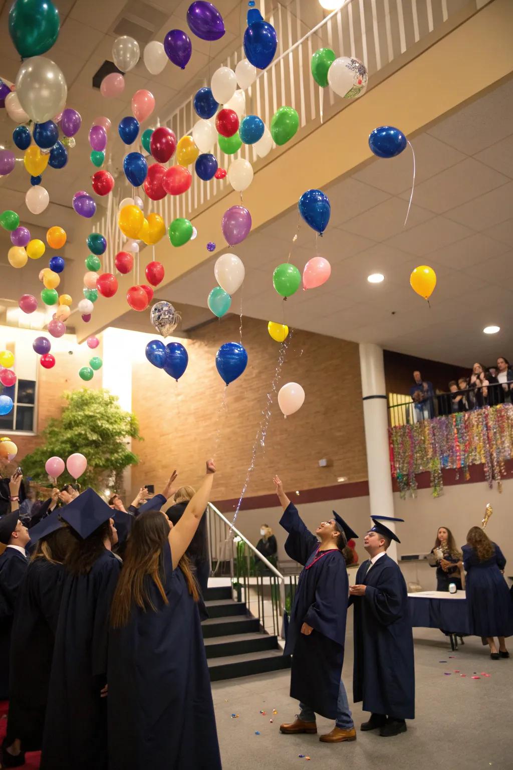 An exciting balloon drop captures the exhilarating conclusion of the celebration.