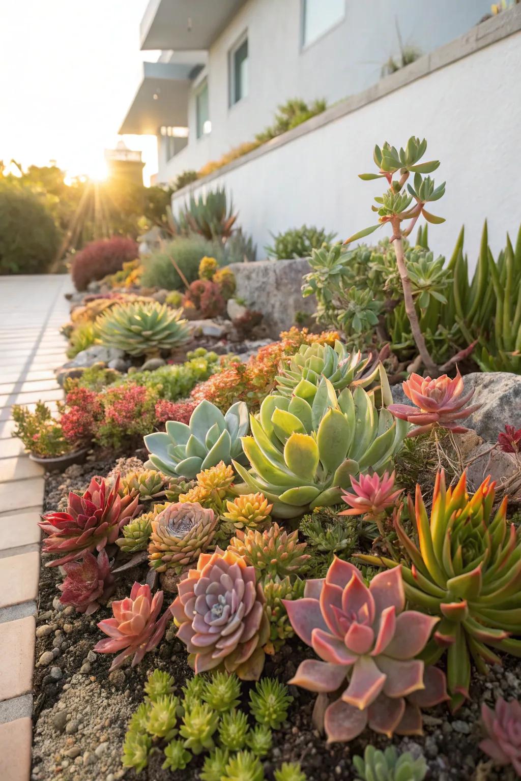 Succulent sanctuaries offer a sculptural and drought-tolerant alternative.