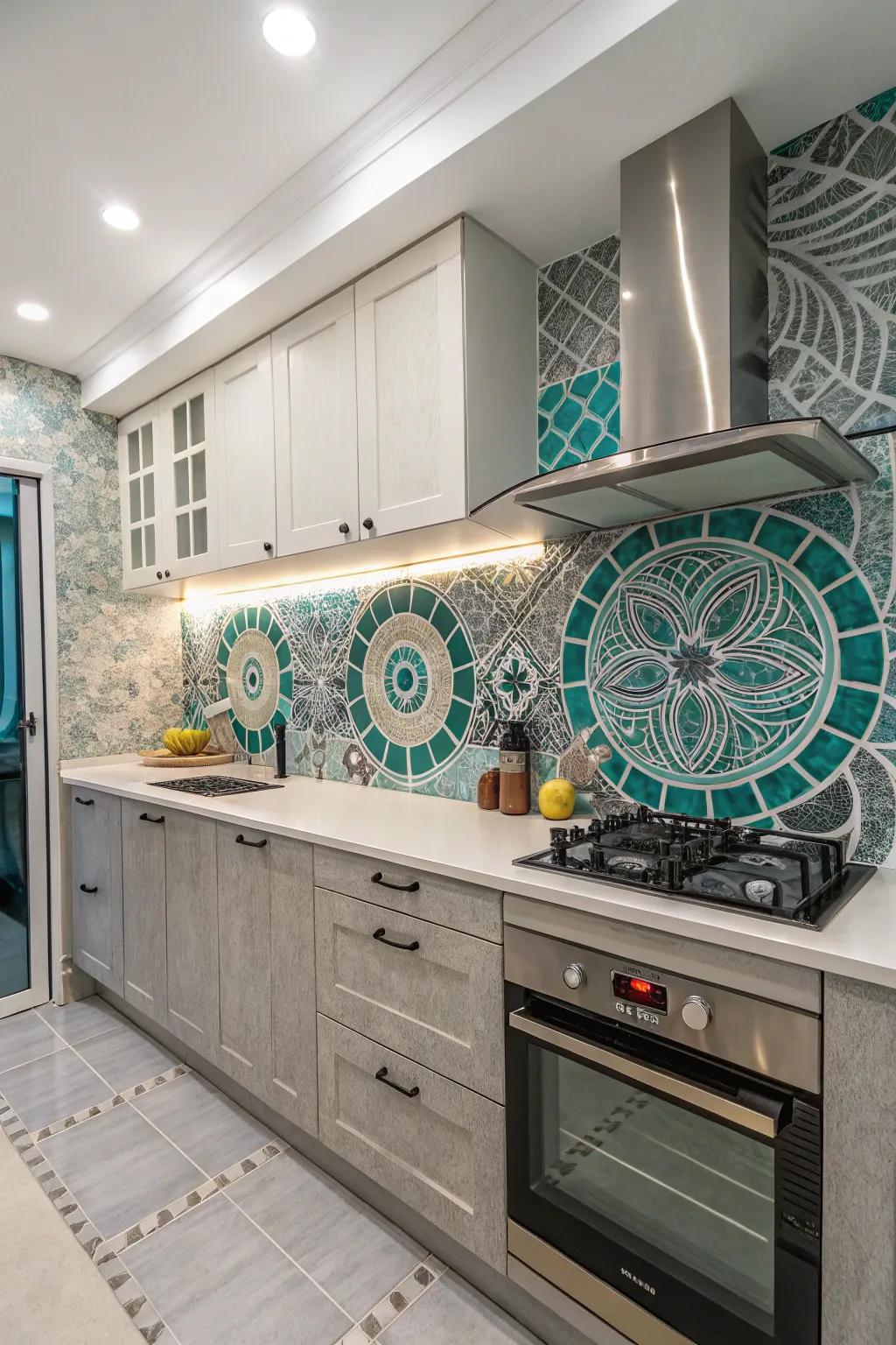 An art brick style adds texture and personality to the kitchen.