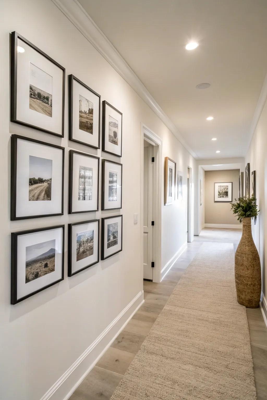 A minimalist design produces a striking and open hallway.