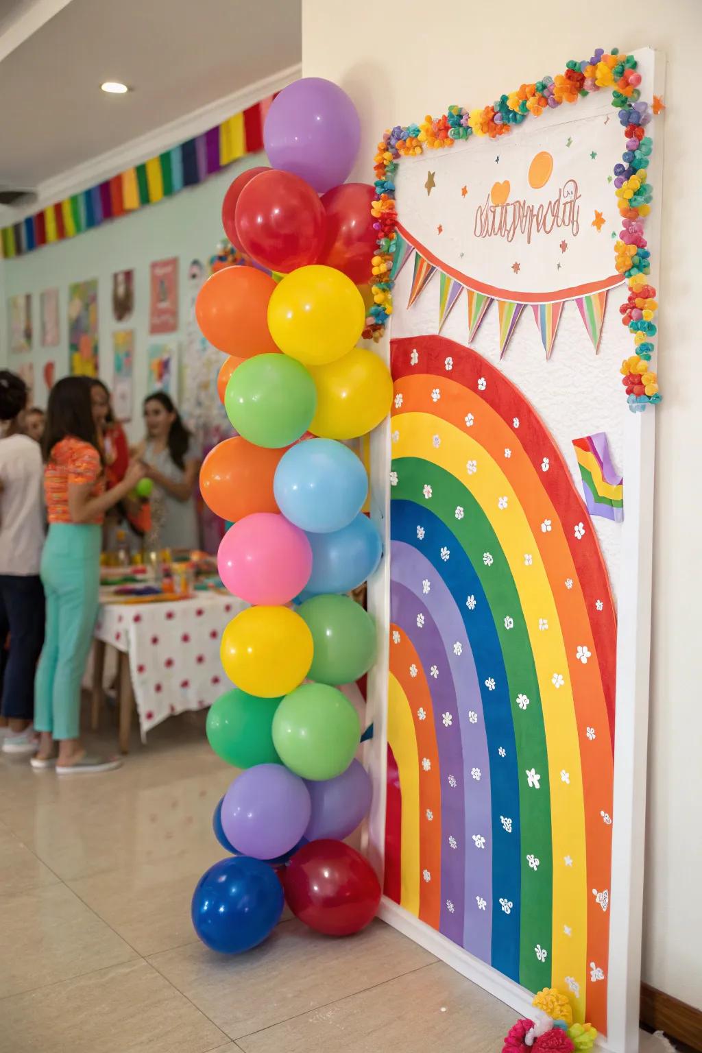 A joyful multihued-themed birthday display that radiates happiness.