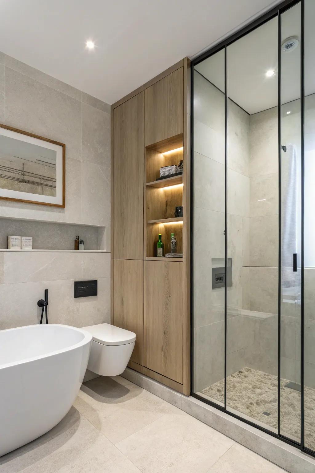 A minimalist aesthetic concealing a cabinet seamlessly into the wall.