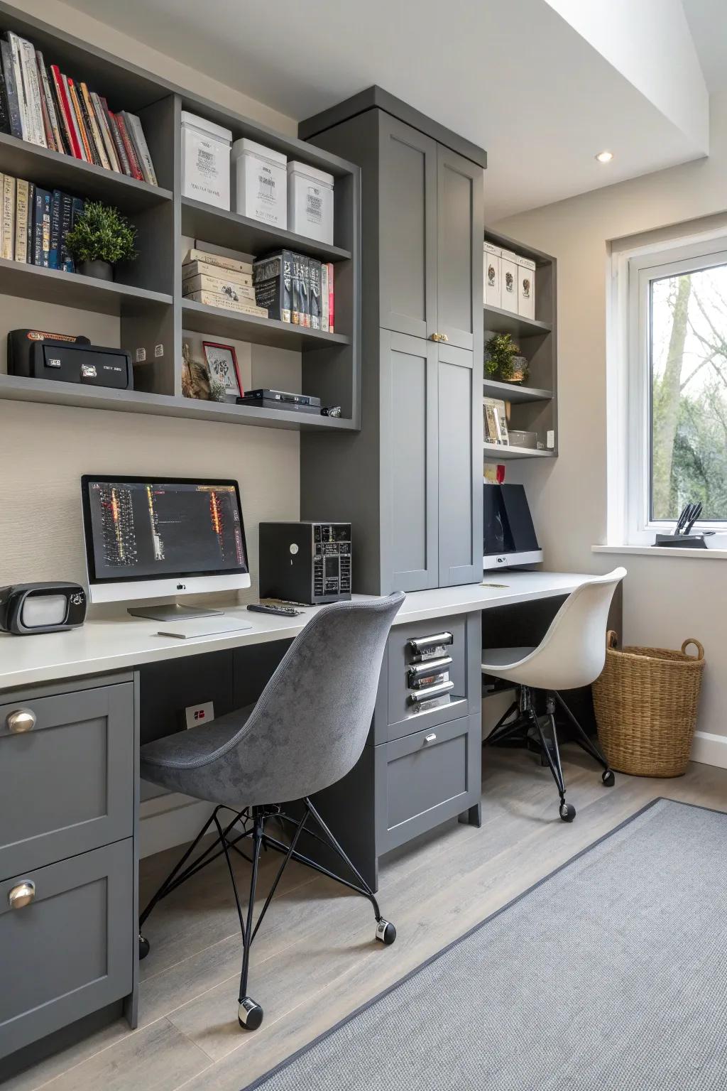 For a chic and structured workspace, choose tech-savvy furnishings.