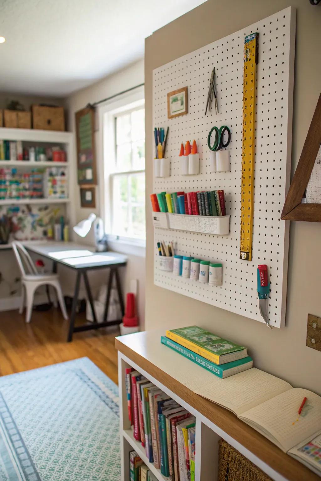 Pegboards offer a creative way to keep things organized.