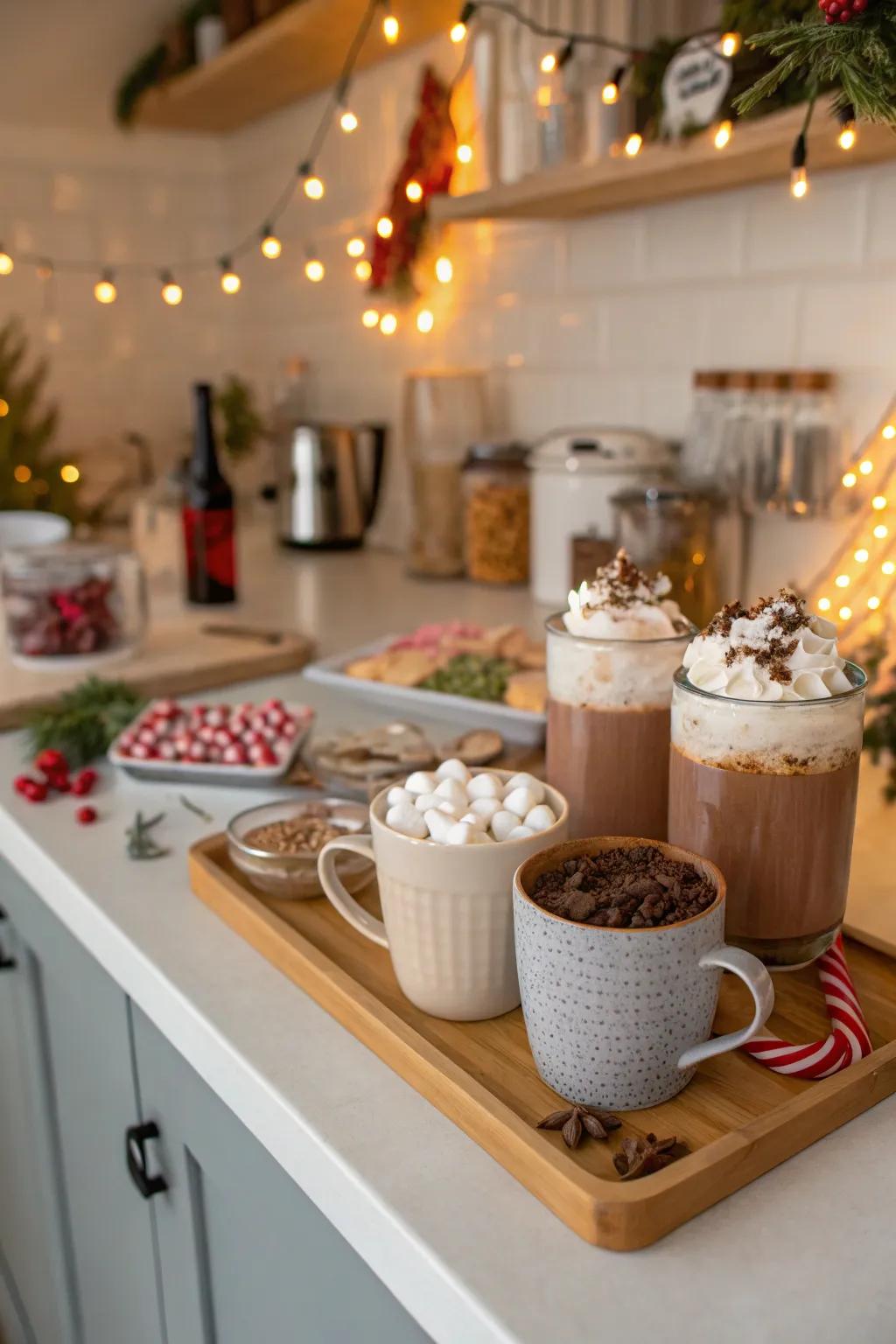 A comforting cocoa station for warming up housewarming guests