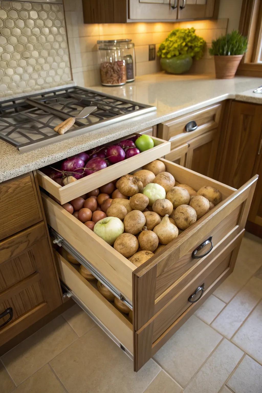 Dedicated produce drawers keep your kitchen clutter-free and well-organized.